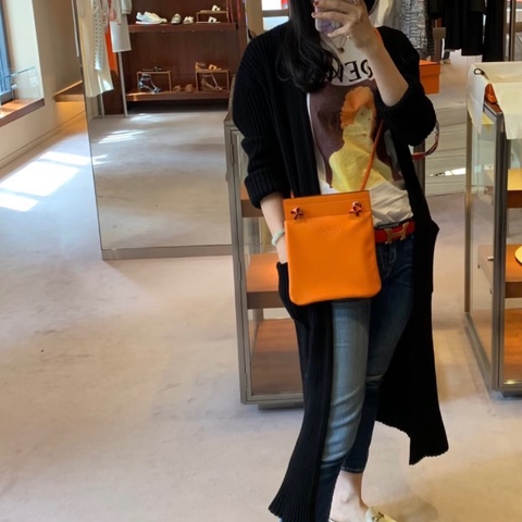 HERMES 火焰橙拼鮮紅色Aline系列肩背斜背包20*23*1 98新配件盒子塵袋購證