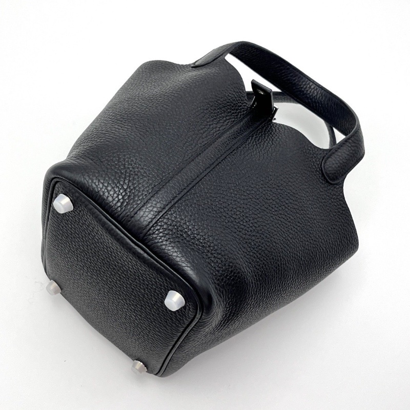 HERMES 黑銀扣菜籃子18手提袋18*18*13 98新配件盒子鑰匙鎖-3