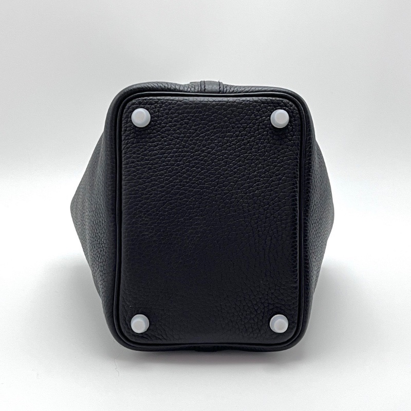 HERMES 黑銀扣菜籃子18手提袋18*18*13 98新配件盒子鑰匙鎖-4