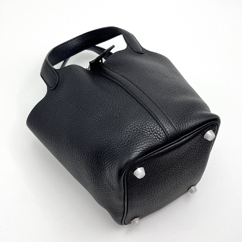 HERMES 黑銀扣菜籃子18手提袋18*18*13 98新配件盒子鑰匙鎖-5