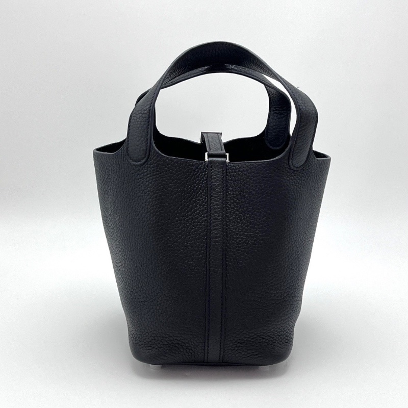 HERMES 黑銀扣菜籃子18手提袋18*18*13 98新配件盒子鑰匙鎖-6