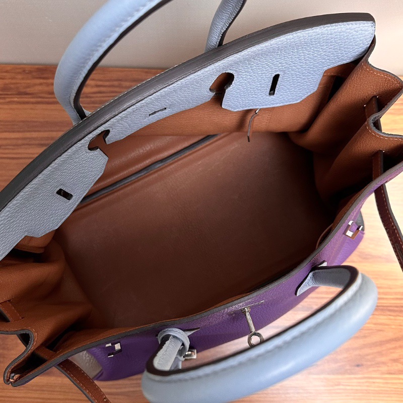 HERMES 劉亦菲同款限量六拼色銀扣 Birkin35手提包35*28*18 98新配件塵袋鎖鑰匙-1