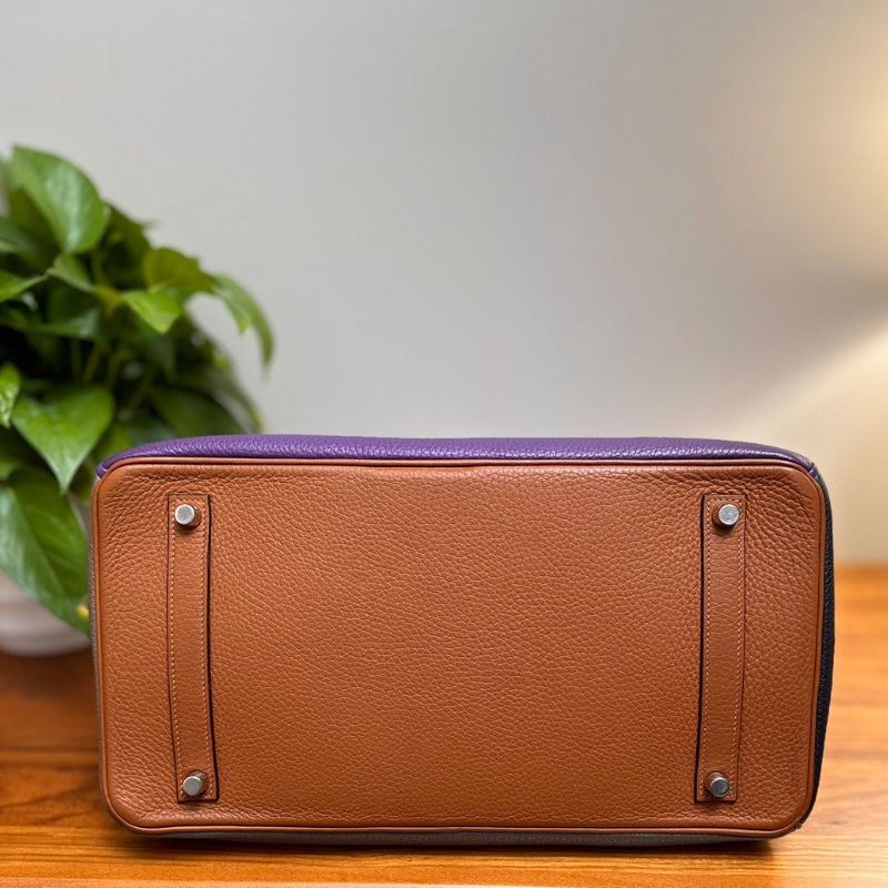 HERMES 劉亦菲同款限量六拼色銀扣 Birkin35手提包35*28*18 98新配件塵袋鎖鑰匙-3