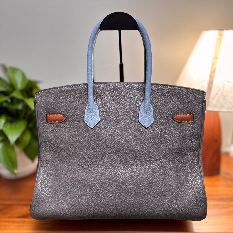 HERMES 劉亦菲同款限量六拼色銀扣 Birkin35手提包35*28*18 98新配件塵袋鎖鑰匙-5