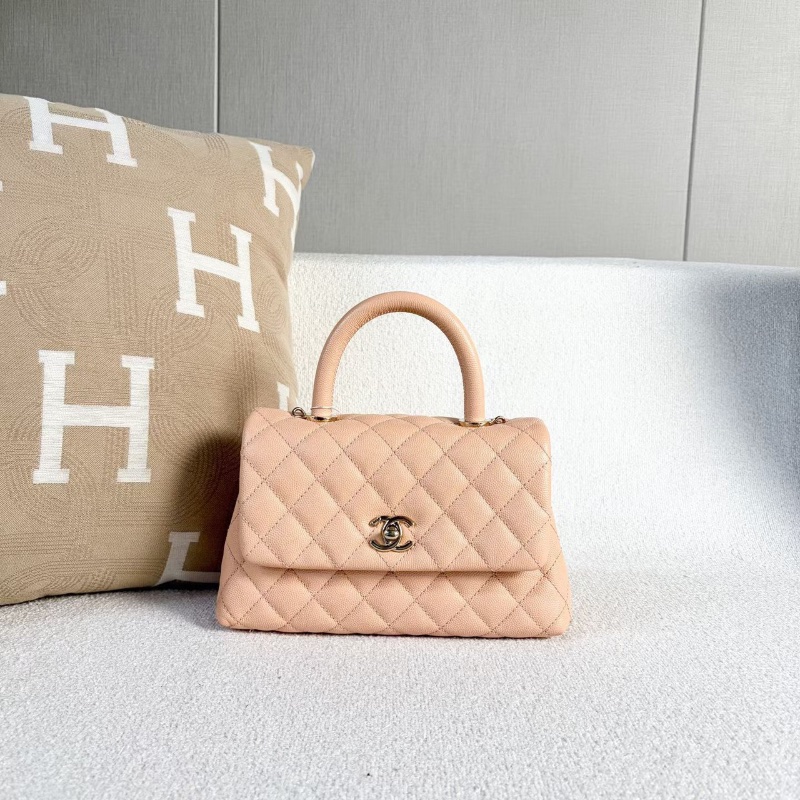 Chanel Cocohandle  粉色 淡金扣荔枝皮23*14*9 99新配件塵袋-1