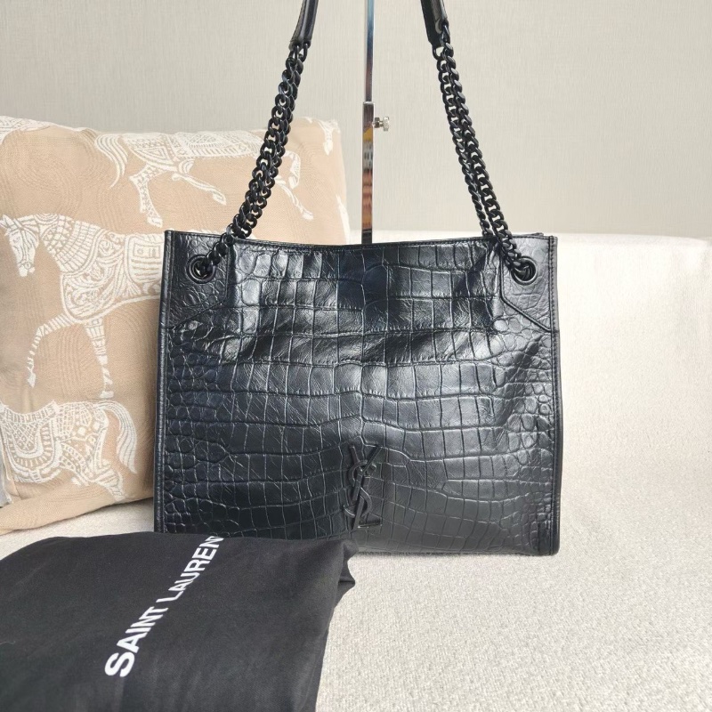 YSL NikiShoppingBag托特包黑色鰐魚壓紋中號33*27*11 98新配件塵袋-1