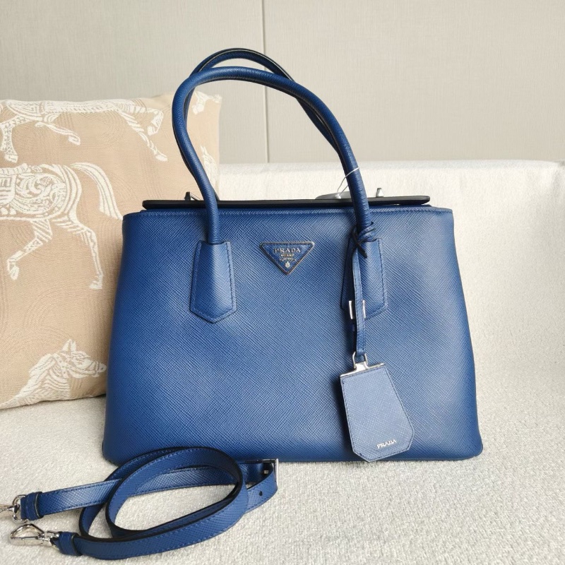 Prada Double系列手提斜背包藍色銀扣32*22*16  98新配件塵袋-1