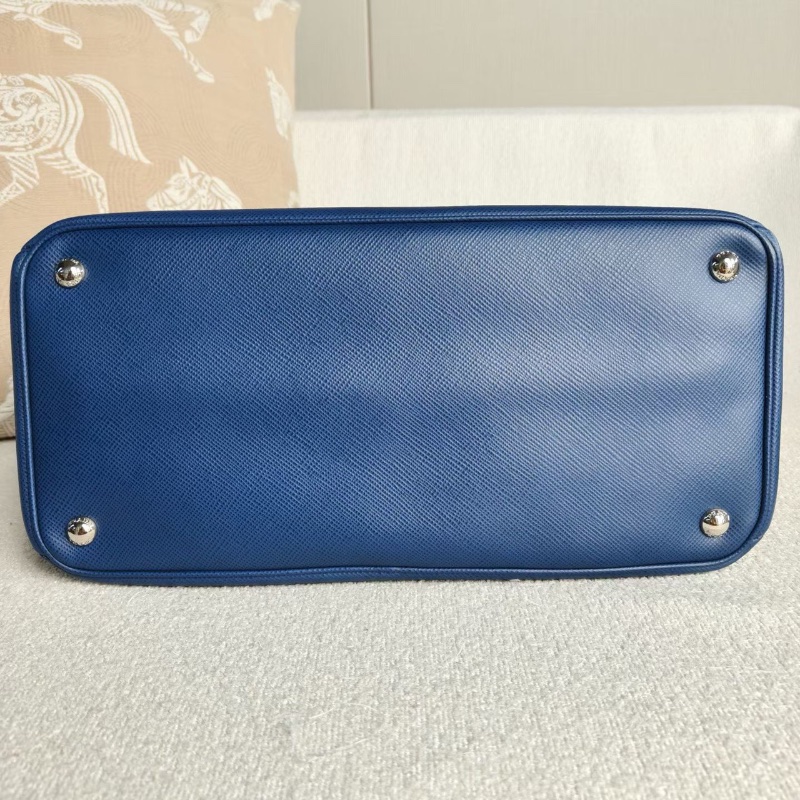 Prada Double系列手提斜背包藍色銀扣32*22*16  98新配件塵袋-4