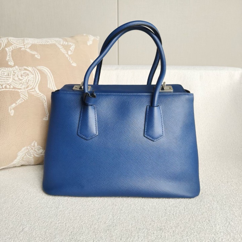 Prada Double系列手提斜背包藍色銀扣32*22*16  98新配件塵袋-6