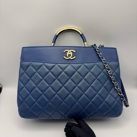 Chanel 香奈兒藍金羊皮大Tote稀有款式