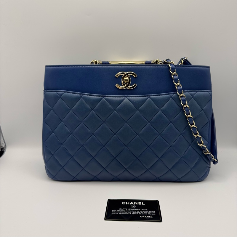Chanel 香奈兒藍金羊皮大Tote稀有款式Chanel Carry Chic Tote-1