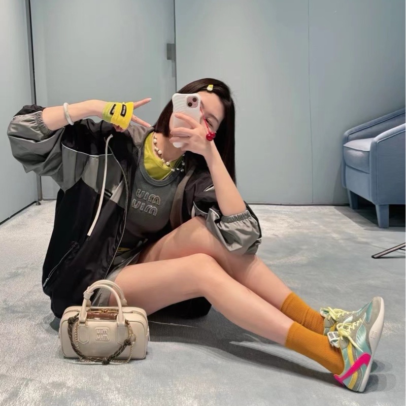 Miu Miu 尼龙拼接 系带运动鞋 绿色拼色 36 37-2