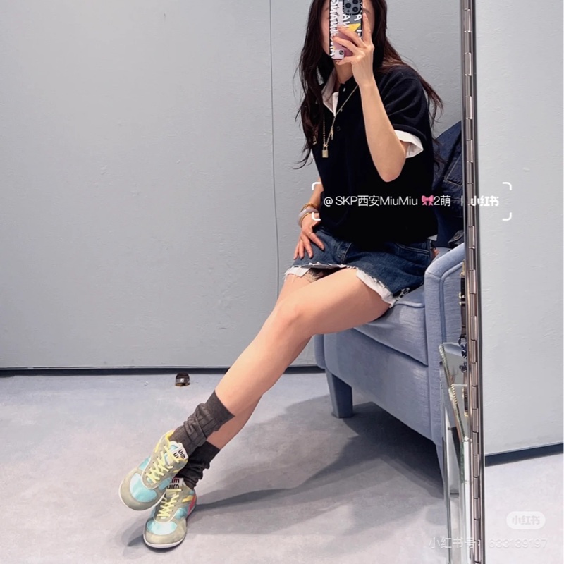 Miu Miu 尼龙拼接 系带运动鞋 绿色拼色 36 37-4