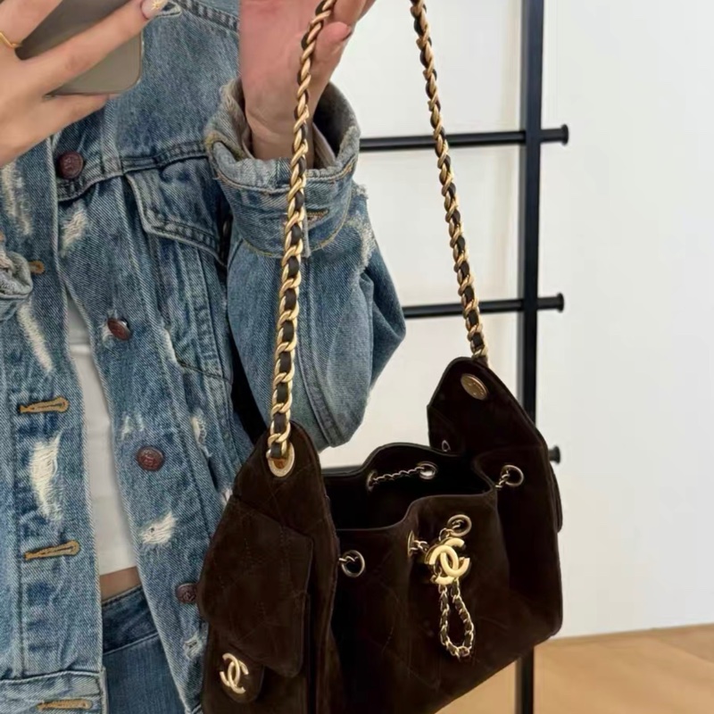 Chanel香奈兒26P25bagmini迷你麂皮深色-5