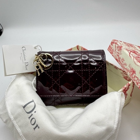 Dior 牛漆皮短款錢包 Dark Cherry