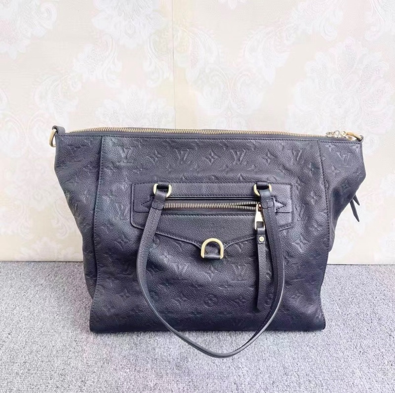 LV深藍色皮壓花單肩包-0