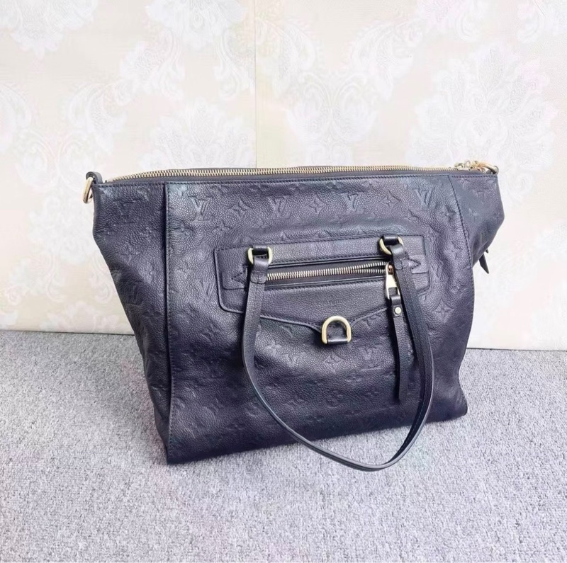 LV深藍色皮壓花單肩包-1