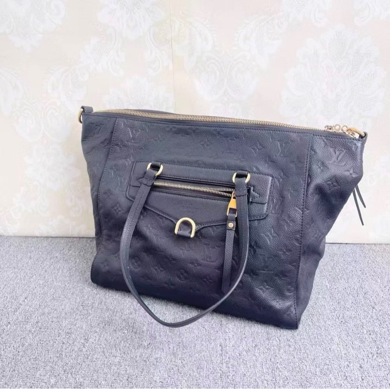 LV深藍色皮壓花單肩包-2