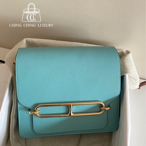 🌈Hermes🩵Mini Roulis 19🩵馬卡龍藍淡金扣🌈99.5新🌟evercolor皮🌟愛馬仕🌟