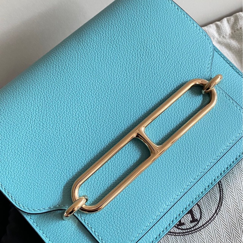 🌈Hermes🩵Mini Roulis 19🩵馬卡龍藍淡金扣🌈99.5新🌟evercolor皮🌟愛馬仕🌟-1