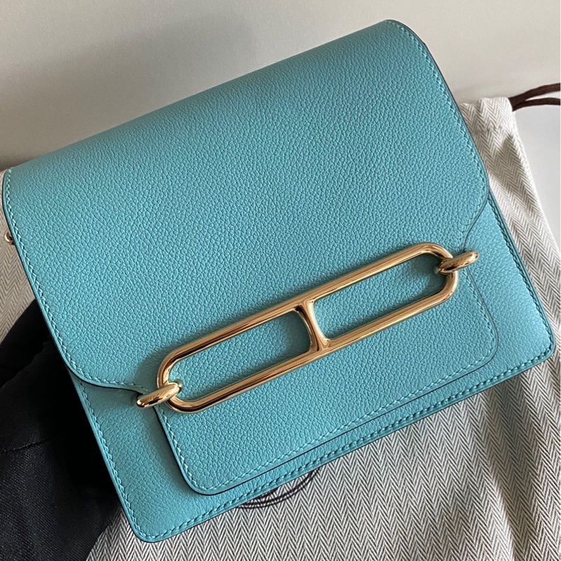 🌈Hermes🩵Mini Roulis 19🩵馬卡龍藍淡金扣🌈99.5新🌟evercolor皮🌟愛馬仕🌟-2