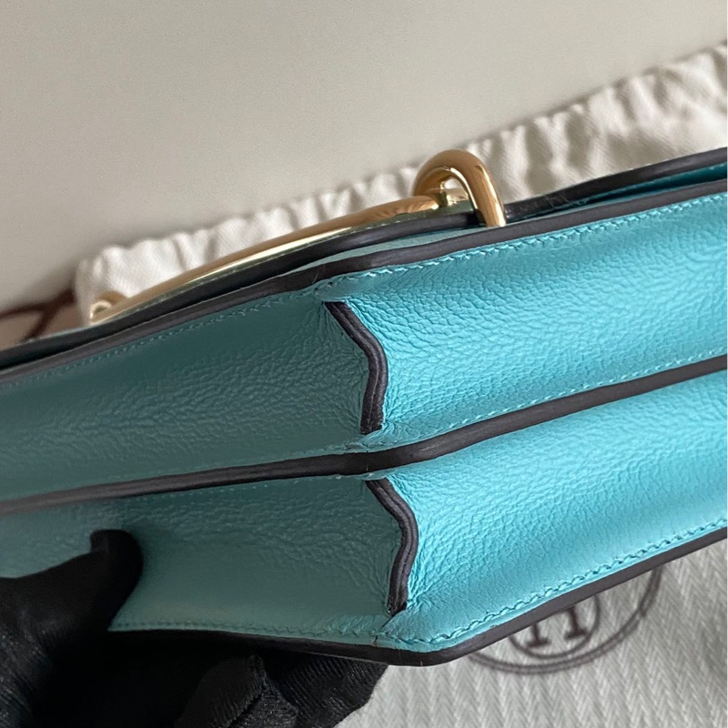 🌈Hermes🩵Mini Roulis 19🩵馬卡龍藍淡金扣🌈99.5新🌟evercolor皮🌟愛馬仕🌟-4