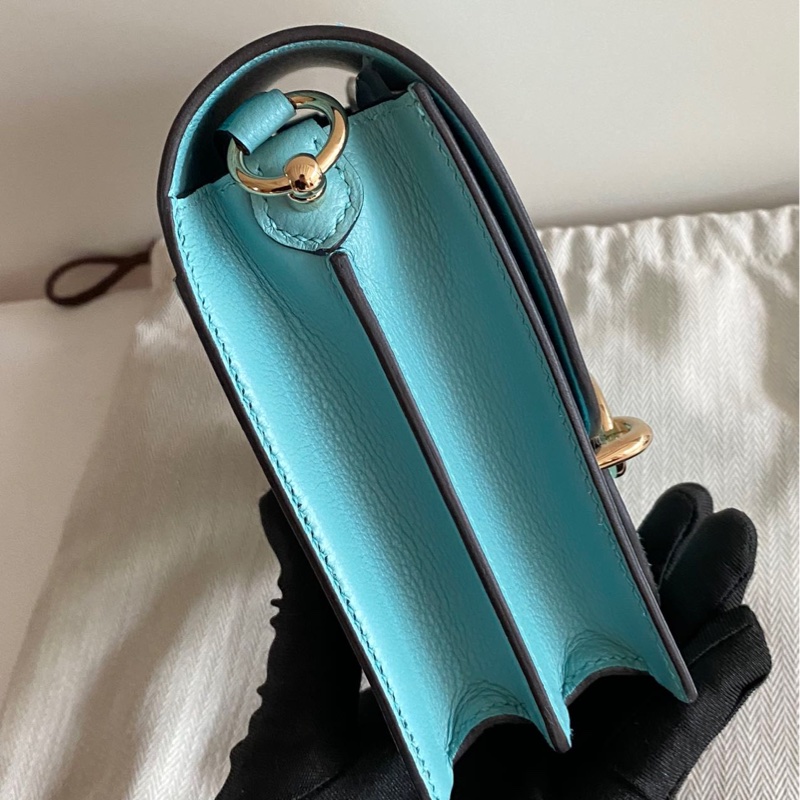 🌈Hermes🩵Mini Roulis 19🩵馬卡龍藍淡金扣🌈99.5新🌟evercolor皮🌟愛馬仕🌟-6