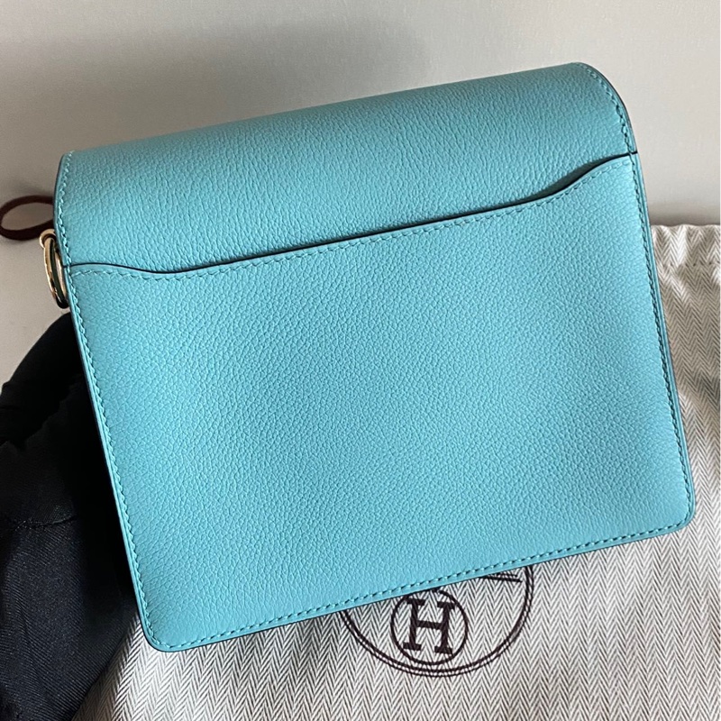 🌈Hermes🩵Mini Roulis 19🩵馬卡龍藍淡金扣🌈99.5新🌟evercolor皮🌟愛馬仕🌟-9