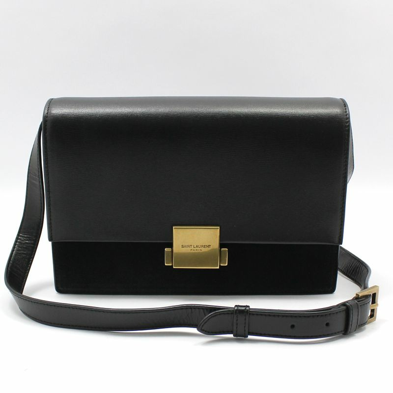 【包稅】SAINT LAURENT 黑色皮革 Belhasse 中型斜挎包-0