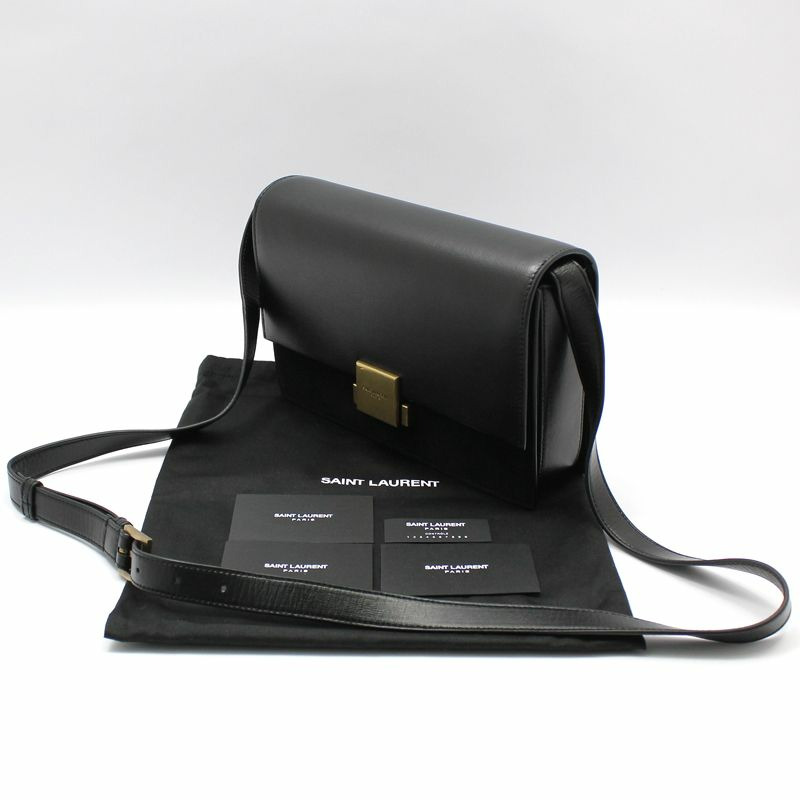 【包稅】SAINT LAURENT 黑色皮革 Belhasse 中型斜挎包-1