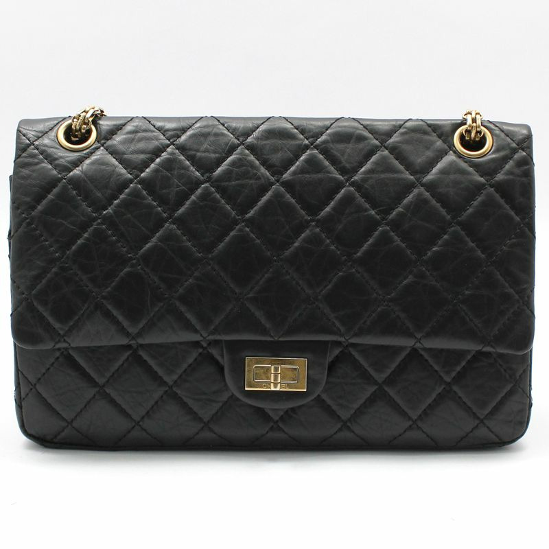 【包稅】CHANEL 黑色復古 2.55 中型金色鏈條單肩包-0