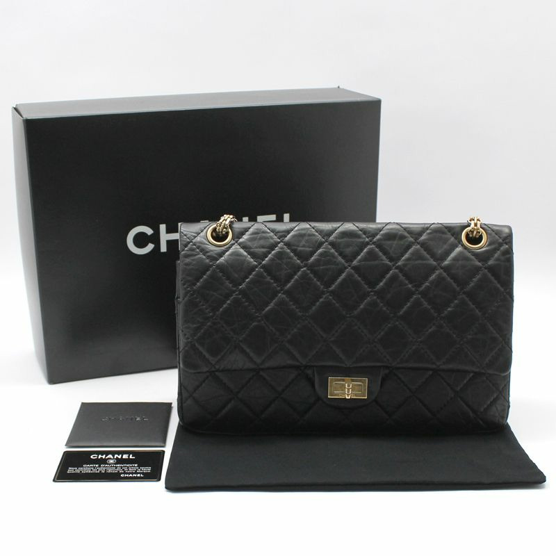 【包稅】CHANEL 黑色復古 2.55 中型金色鏈條單肩包-1