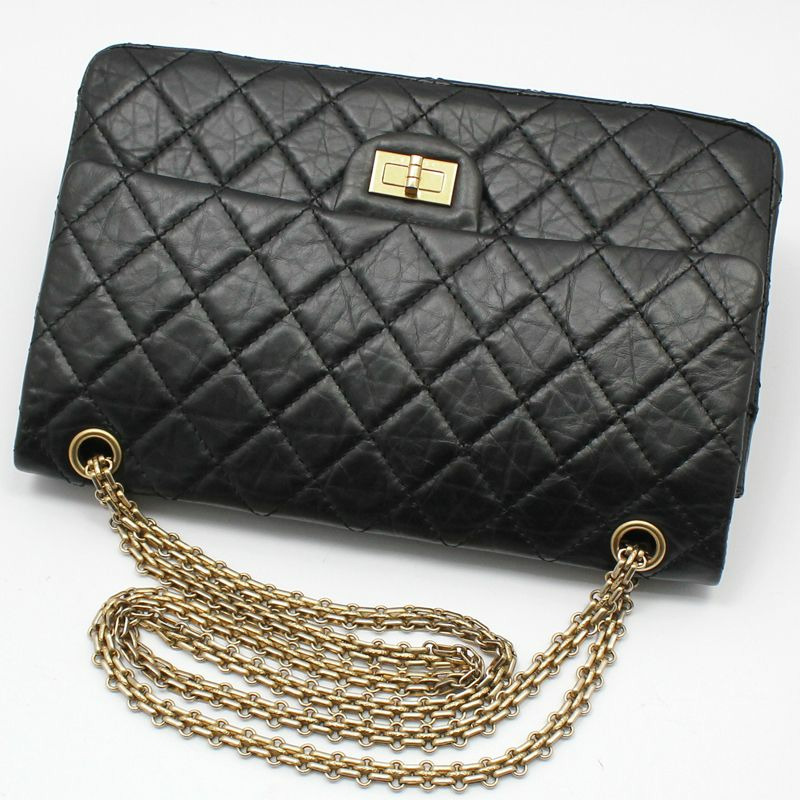 【包稅】CHANEL 黑色復古 2.55 中型金色鏈條單肩包-2