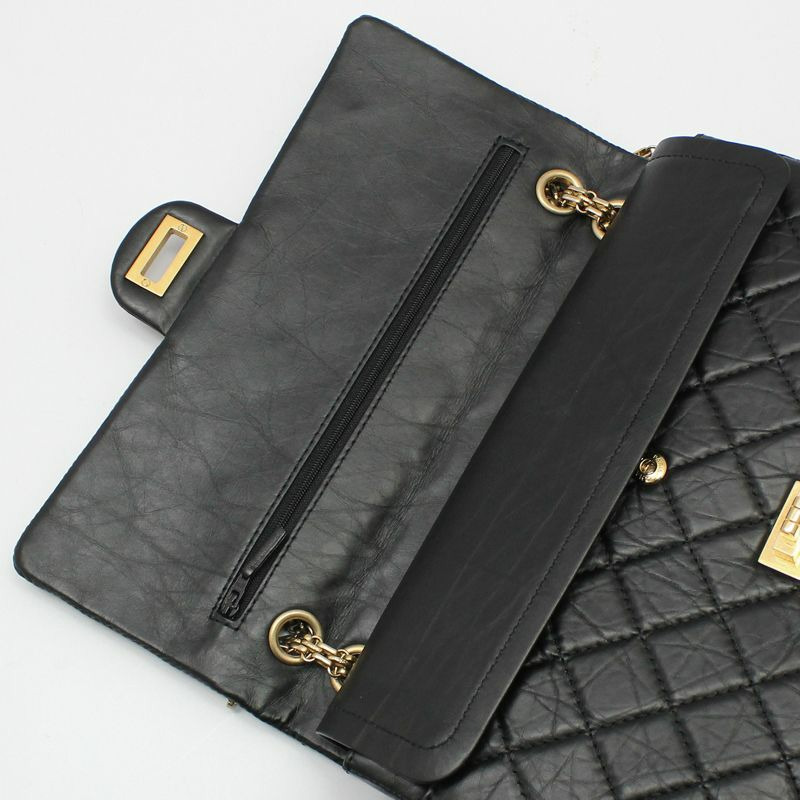 【包稅】CHANEL 黑色復古 2.55 中型金色鏈條單肩包-6