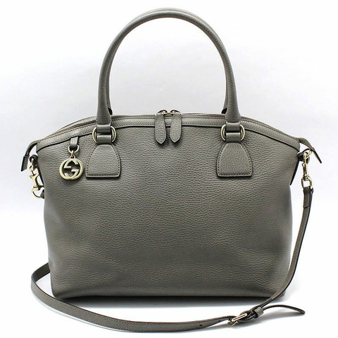 【包稅】GUCCI 灰色皮革金色雙G互扣圓頂肩背包