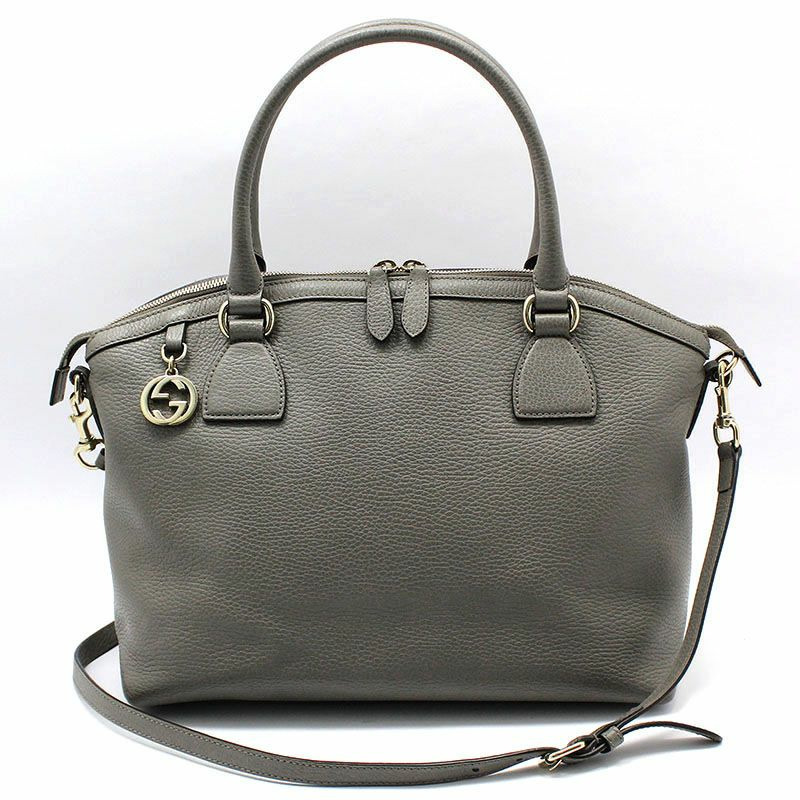 【包稅】GUCCI 灰色皮革金色雙G互扣圓頂肩背包-0