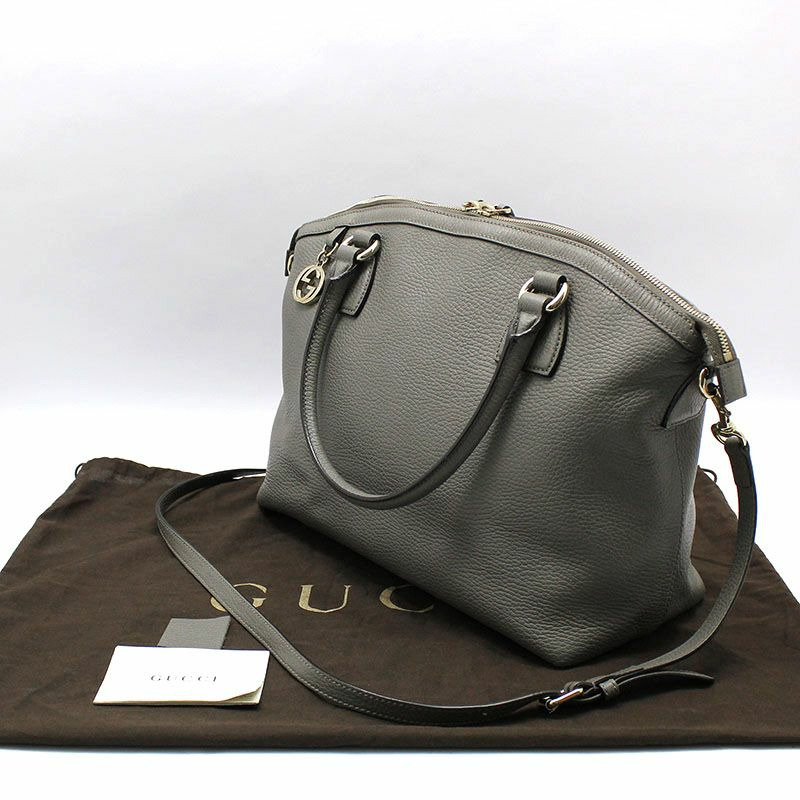 【包稅】GUCCI 灰色皮革金色雙G互扣圓頂肩背包-1