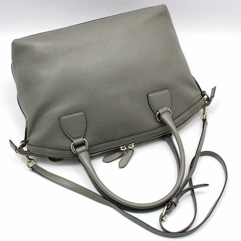 【包稅】GUCCI 灰色皮革金色雙G互扣圓頂肩背包-3