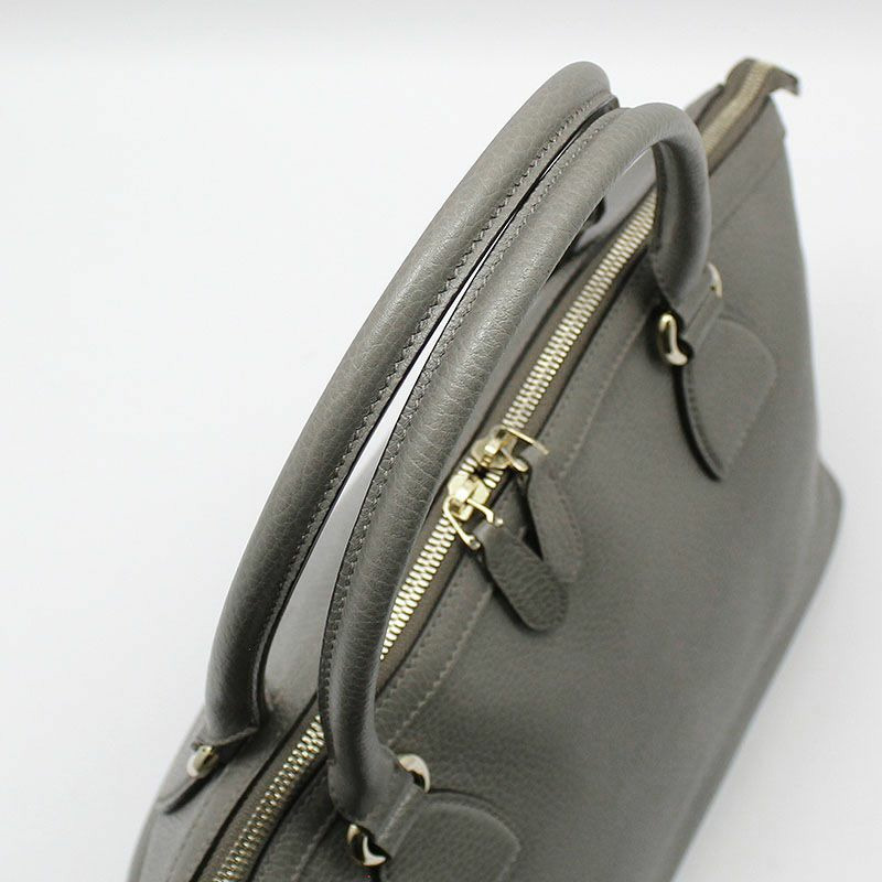 【包稅】GUCCI 灰色皮革金色雙G互扣圓頂肩背包-5