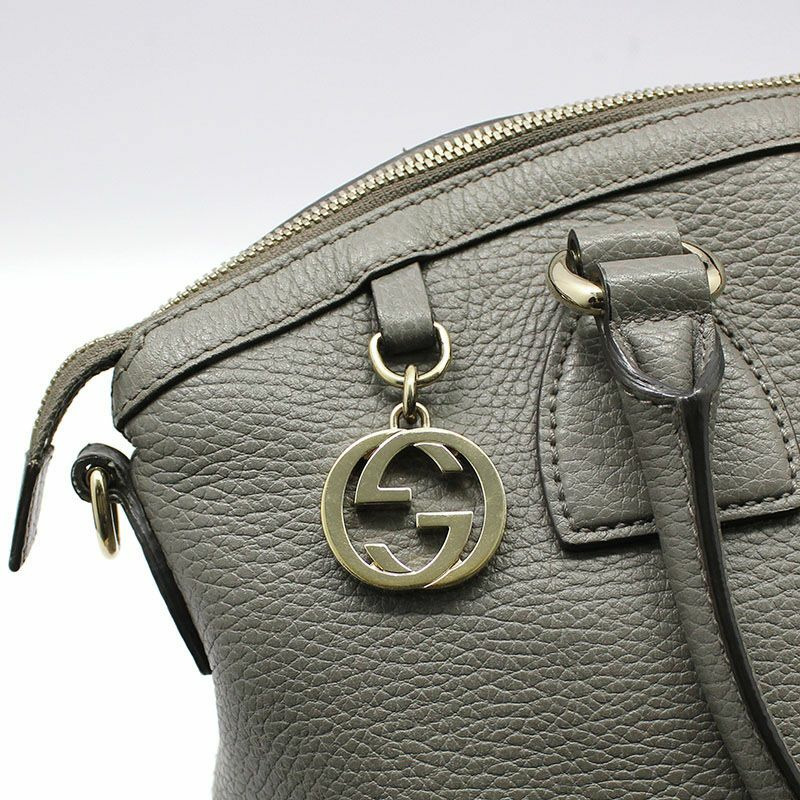 【包稅】GUCCI 灰色皮革金色雙G互扣圓頂肩背包-6