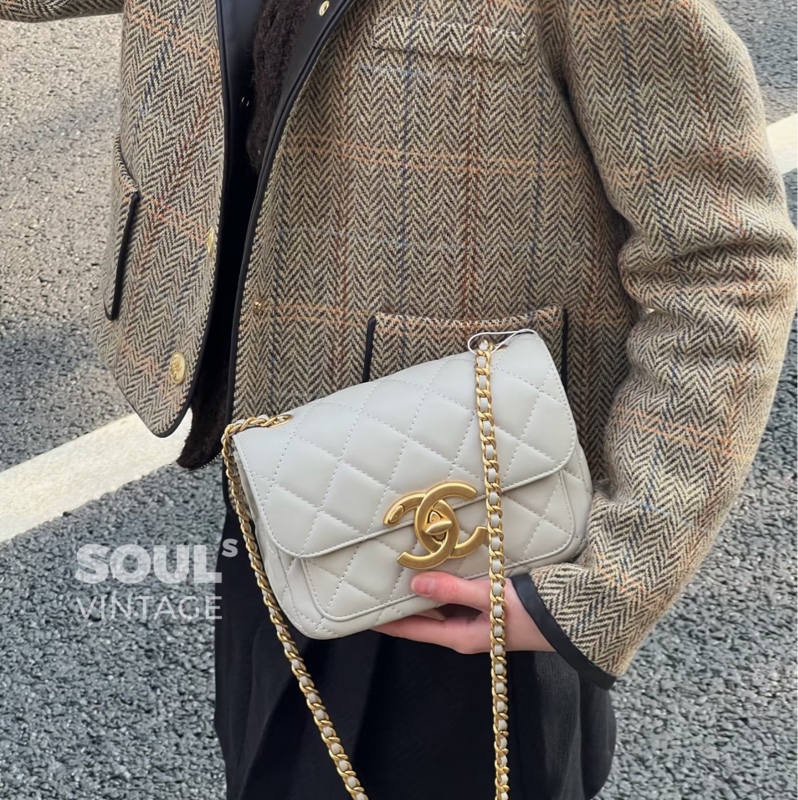 ✨Chanel 大象灰金鏈條包 方胖子 晶片款🩶-1