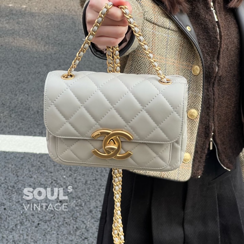 ✨Chanel 大象灰金鏈條包 方胖子 晶片款🩶-2