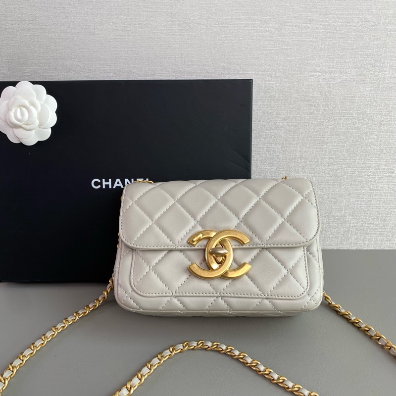 ✨Chanel 大象灰金鏈條包 方胖子 晶片款🩶-3