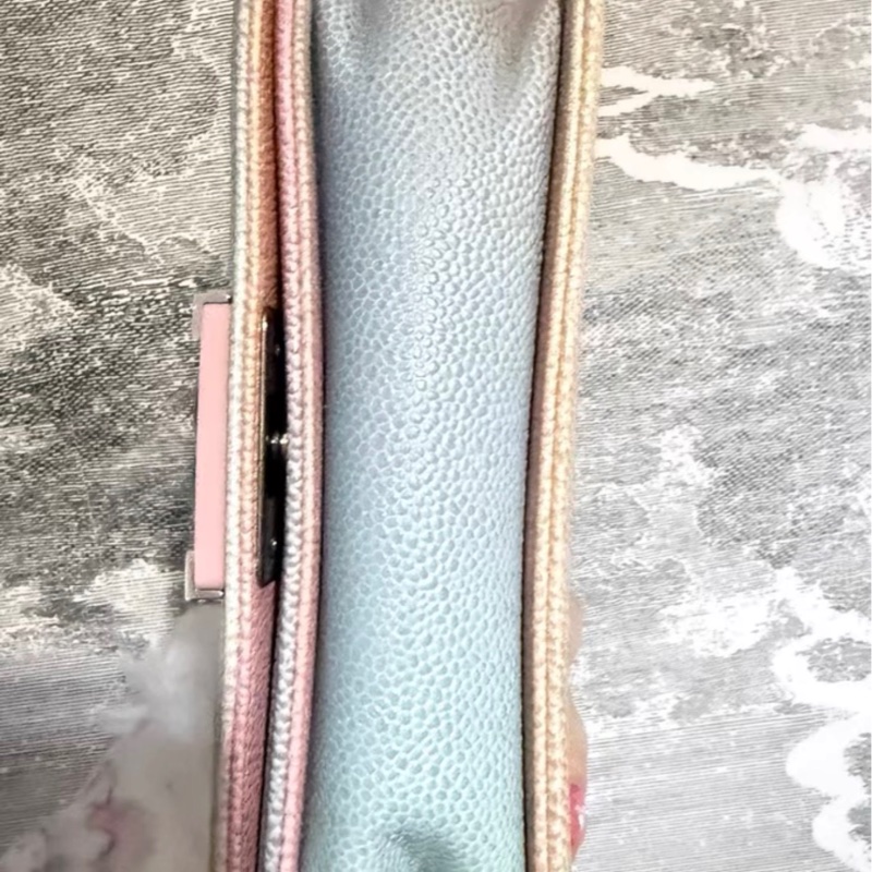 CHANEL 香奈兒 Lenox 漸變彩虹菱格紋牛皮銀扣鏈條包單肩包  美人魚色-5