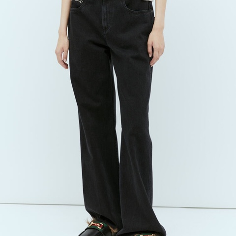 914intheair精品代購『全新』Gucci 經典馬銜釦牛仔褲，經典黑色百搭高腰落地寬褲