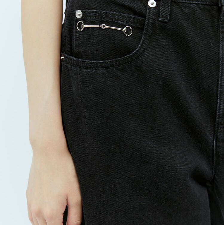 914intheair精品代購『全新』Gucci 經典馬銜釦牛仔褲，經典黑色百搭高腰落地寬褲-1