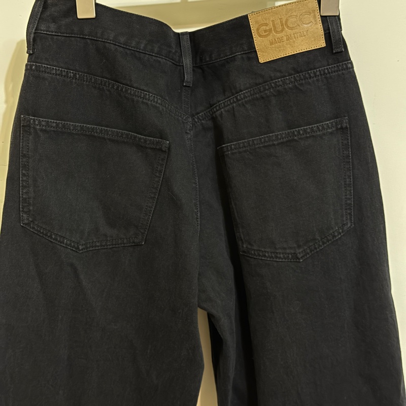 914intheair精品代購『全新』Gucci 經典馬銜釦牛仔褲，經典黑色百搭高腰落地寬褲-7