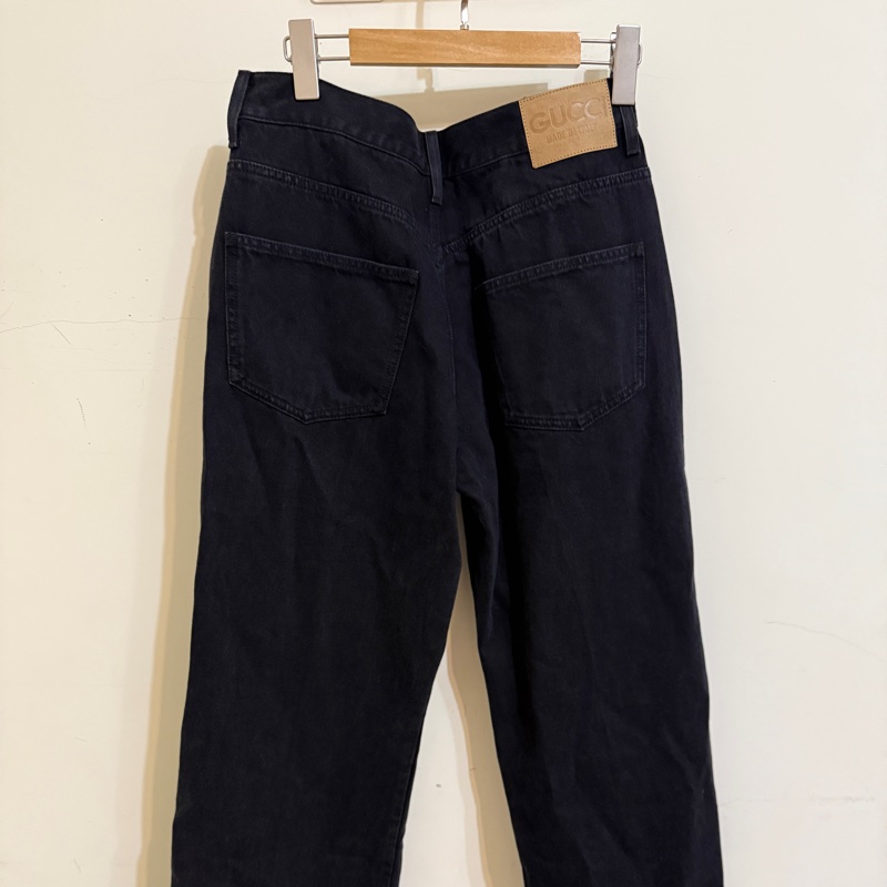 914intheair精品代購『全新』Gucci 經典馬銜釦牛仔褲，經典黑色百搭高腰落地寬褲-8