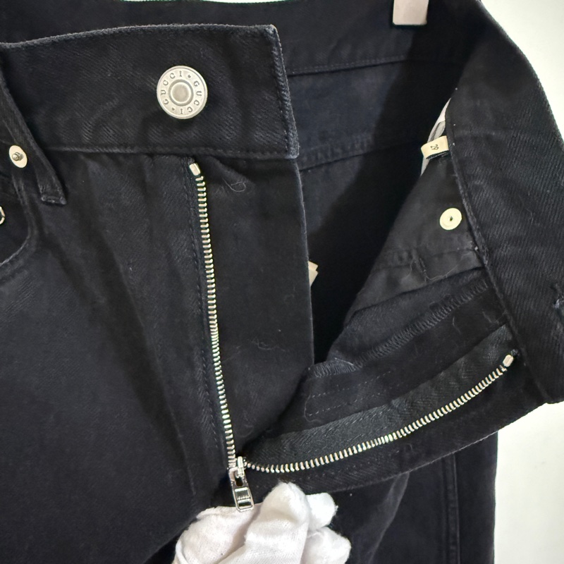 914intheair精品代購『全新』Gucci 經典馬銜釦牛仔褲，經典黑色百搭高腰落地寬褲-22
