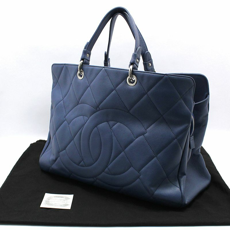 【包稅】CHANEL 藍色柔軟魚子醬永恆購物旅行包大號手提包-1